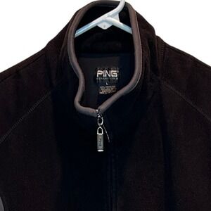 PING Collection Men's Black Fleece Vest Full Zip PING‎ Logo Large Gray Trim Golf